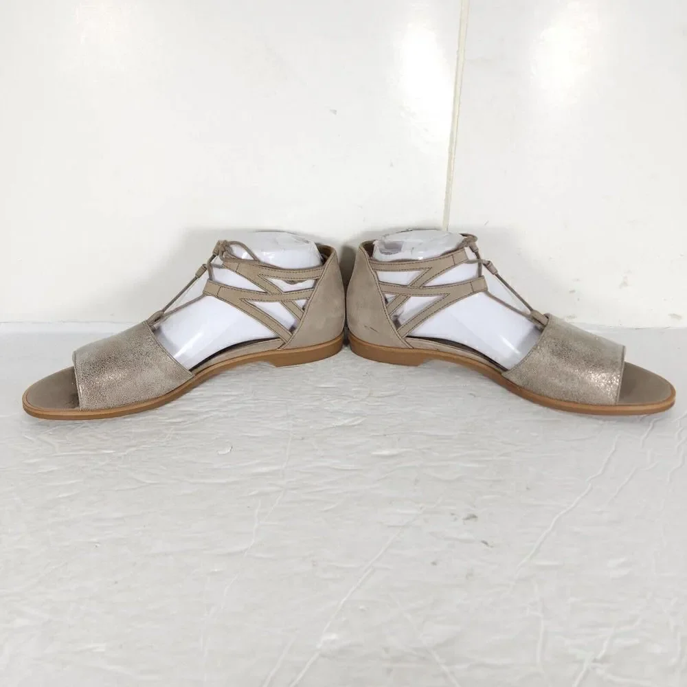 Paul Green Women's Morea US 8,5 Uk 6 Leather Metallic Taupe Lace-Up Sandals
